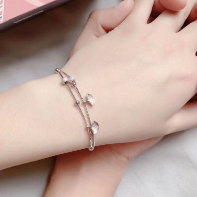 Lắc Tay Bạc Nữ Hạt Tròn, Lá Bạch Quả Cecelia LILI 176132 5