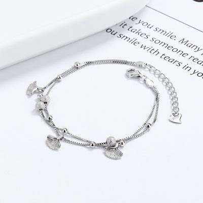 Lắc Tay Bạc Nữ Hạt Tròn, Lá Bạch Quả Cecelia LILI 176132 6