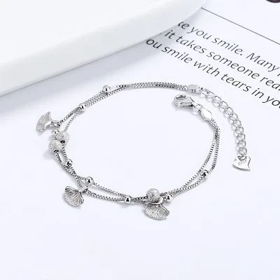 Lắc Tay Bạc Nữ Hạt Tròn, Lá Bạch Quả Cecelia LILI 176132 6