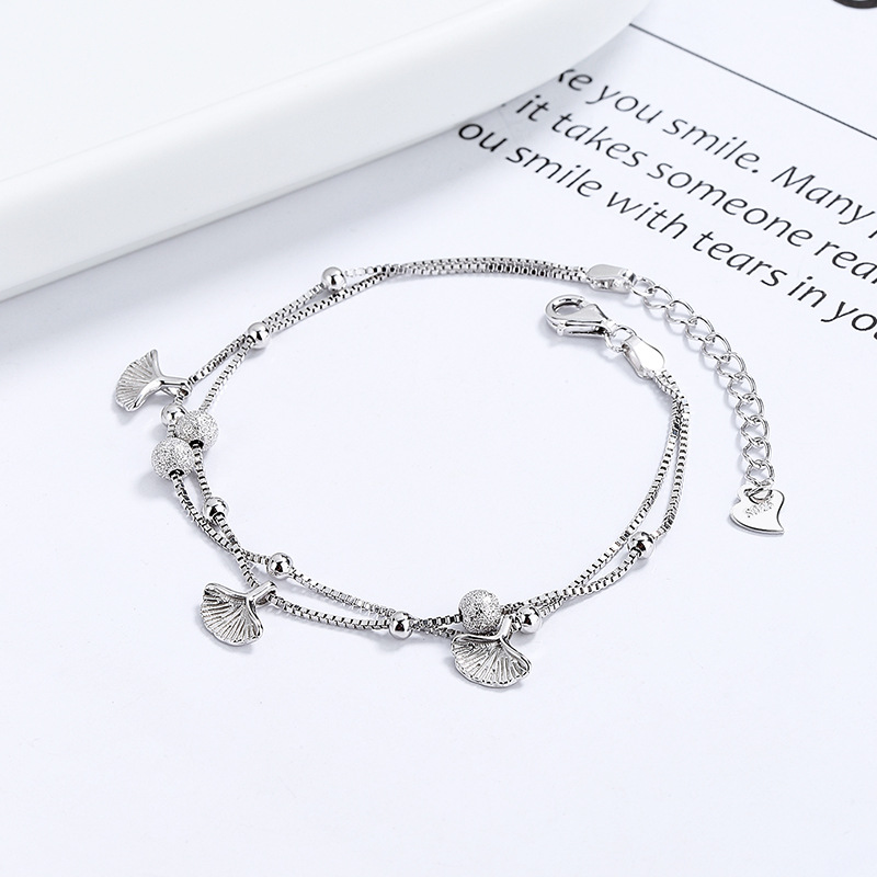 Lắc Tay Bạc Nữ Hạt Tròn, Lá Bạch Quả Cecelia LILI 176132 6