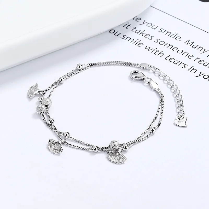 Lắc Tay Bạc Nữ Hạt Tròn, Lá Bạch Quả Cecelia LILI 176132 6