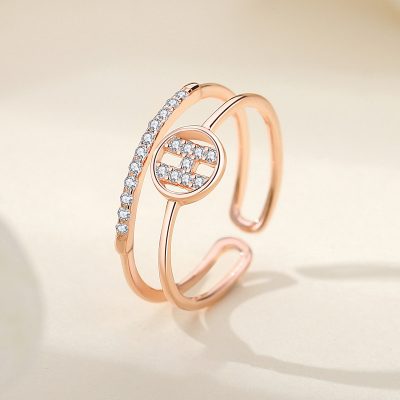 Nhẫn Bạc Nữ đính đá CZ 2 Tầng Hình Chữ H Mikayla LILI 174904 1