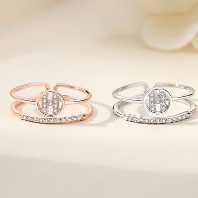 Nhẫn Bạc Nữ đính đá CZ 2 Tầng Hình Chữ H Mikayla LILI 174904 2