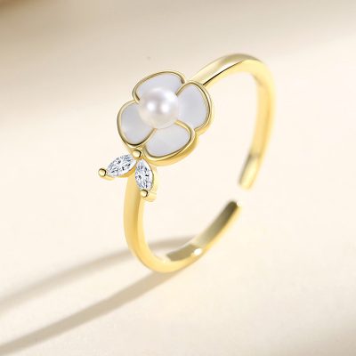 Nhẫn Bạc Nữ đính đá CZ Hoa Trà Ngọc Trai Kennedi LILI 174963 1