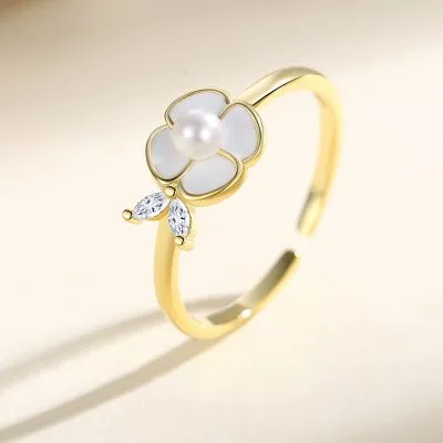 Nhẫn Bạc Nữ đính đá CZ Hoa Trà Ngọc Trai Kennedi LILI 174963 1