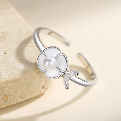 Nhẫn Bạc Nữ đính đá CZ Hoa Trà Ngọc Trai Kennedi LILI 174963 2