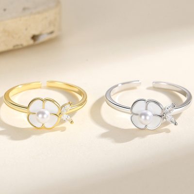 Nhẫn Bạc Nữ đính đá CZ Hoa Trà Ngọc Trai Kennedi LILI 174963 3