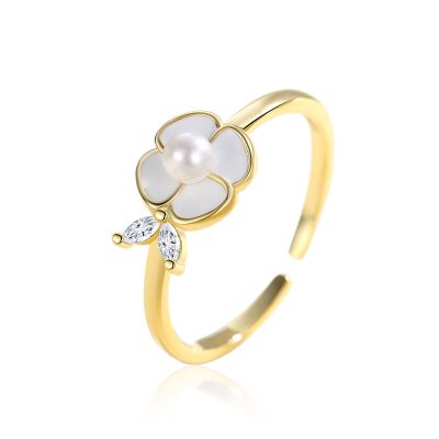 Nhẫn Bạc Nữ đính đá CZ Hoa Trà Ngọc Trai Kennedi LILI 174963 5