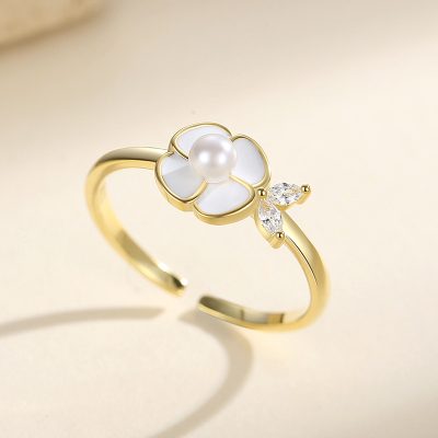 Nhẫn Bạc Nữ đính đá CZ Hoa Trà Ngọc Trai Kennedi LILI 174963 6