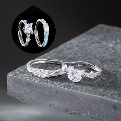 Nhẫn đôi Bạc Dạ Quang đính đá CZ Mèo Nhỏ Octavia LILI 174748 1