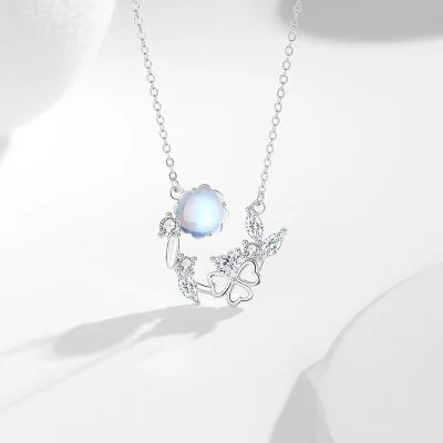 Dây Chuyền Bạc Nữ đính đá CZ Hình Cỏ 4 Lá Aleena LILI 178490 1