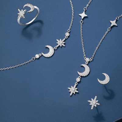 Dây Chuyền Bạc Nữ đính đá CZ Trăng Sao 8 Cánh Dani LILI 178482 1