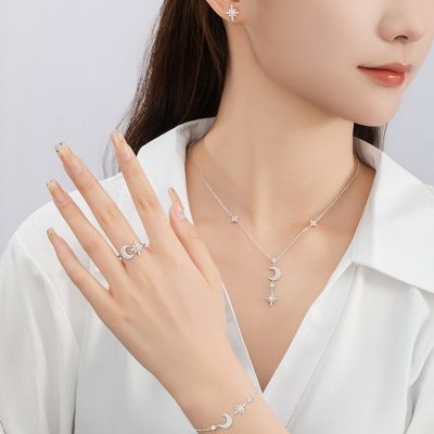 Dây Chuyền Bạc Nữ đính đá CZ Trăng Sao 8 Cánh Dani LILI 178482 2