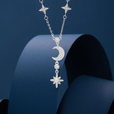 Dây Chuyền Bạc Nữ đính đá CZ Trăng Sao 8 Cánh Dani LILI 178482 3