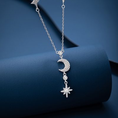 Dây Chuyền Bạc Nữ đính đá CZ Trăng Sao 8 Cánh Dani LILI 178482 4