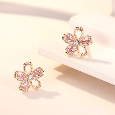 Bông Tai Bạc Nữ đính đá CZ Bông Hoa Anh đào Sakura LILI 181638 2