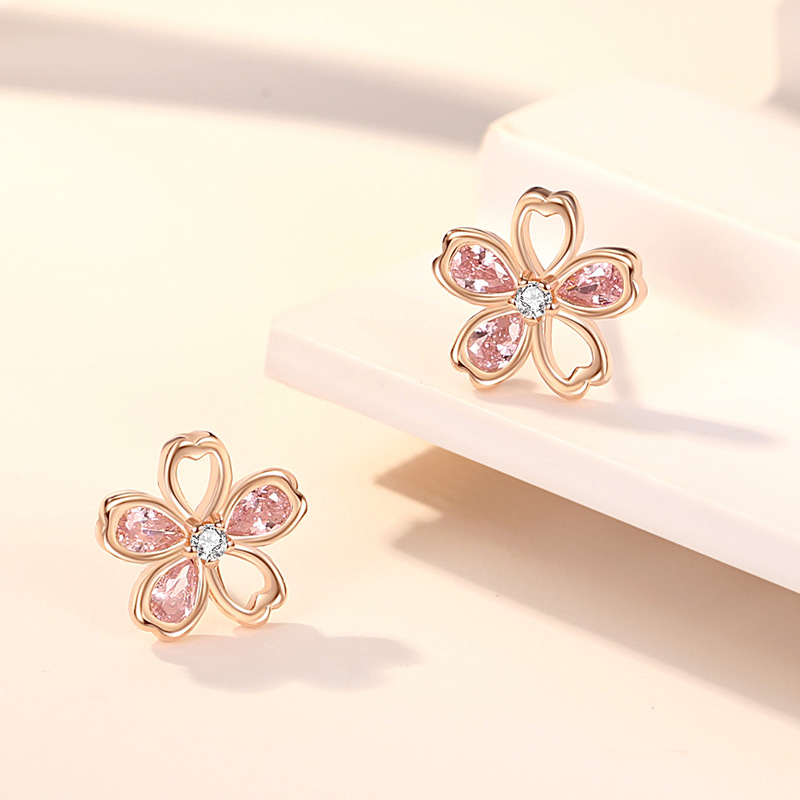 Bông Tai Bạc Nữ đính đá CZ Bông Hoa Anh đào Sakura LILI 181638 2