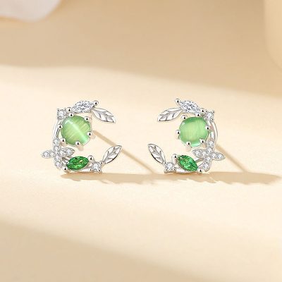Bông Tai Bạc Nữ đính đá CZ Cành Thường Xuân Melanie LILI 181538 1