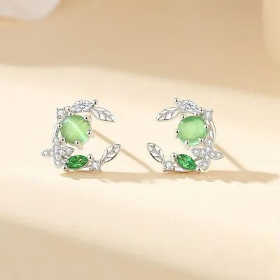 Bông Tai Bạc Nữ đính đá CZ Cành Thường Xuân Melanie LILI 181538 1