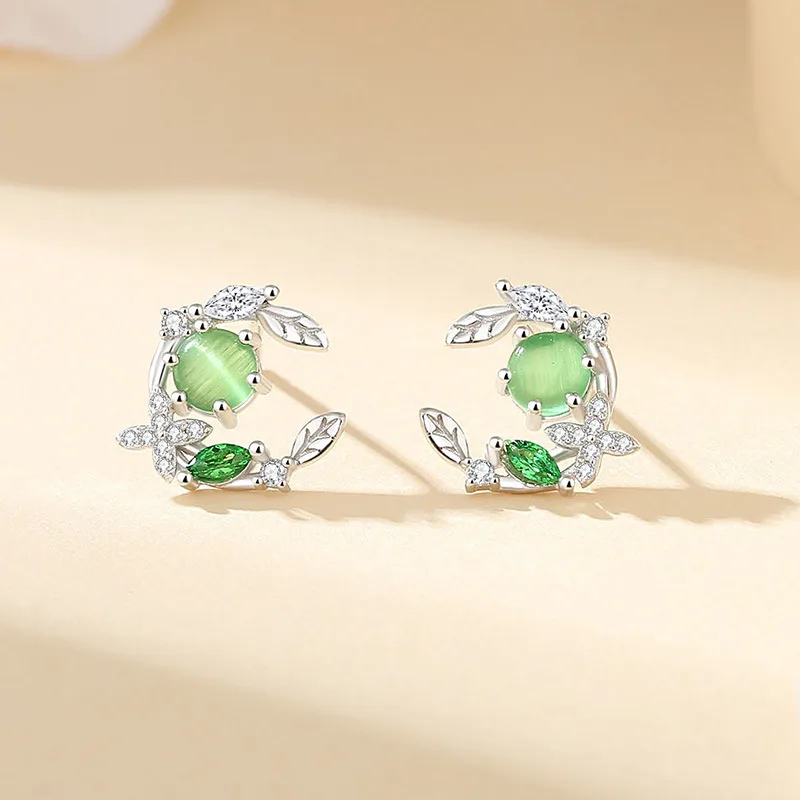 Bông Tai Bạc Nữ đính đá CZ Cành Thường Xuân Melanie LILI 181538 1