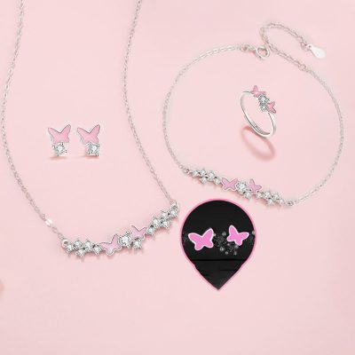 Bông Tai Bạc Nữ đính đá CZ Dạ Quang Hồ điệp Alina LILI 181549 2