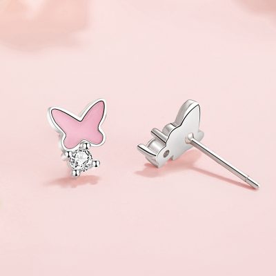Bông Tai Bạc Nữ đính đá CZ Dạ Quang Hồ điệp Alina LILI 181549 4
