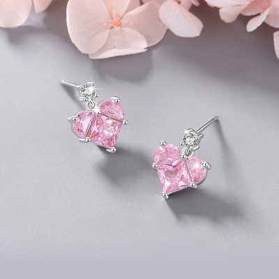 Bông Tai Bạc Nữ đính đá CZ Hình Trái Tim Sofia LILI 182061 1