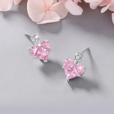 Bông Tai Bạc Nữ đính đá CZ Hình Trái Tim Sofia LILI 182061 1