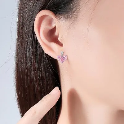 Bông Tai Bạc Nữ đính đá CZ Hình Trái Tim Sofia LILI 182061 2