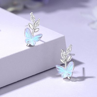 Bông Tai Bạc Nữ đính đá CZ Hồ điệp Hallie LILI 181623 2