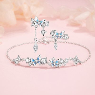 Bông Tai Bạc Nữ đính đá CZ Hồ điệp Sienna LILI 181565 2