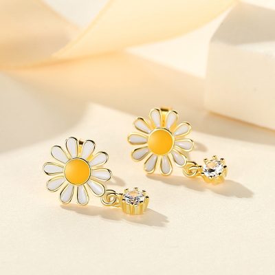 Bông Tai Bạc Nữ đính đá CZ Hoa Cúc Họa Mi Meadow LILI 181854 2