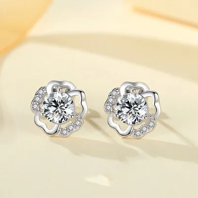 Bông Tai Bạc Nữ đính đá CZ Hoa Mai Cách điệu Samara LILI 181811 4