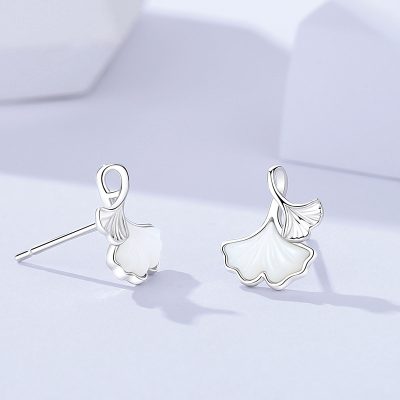 Bông Tai Bạc Nữ đính đá CZ Lá Bạch Quả Malia LILI 181848 2