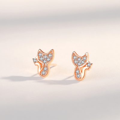 Bông Tai Bạc Nữ đính đá CZ Mèo Nhỏ Elsie LILI 181655 1