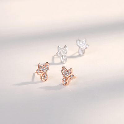 Bông Tai Bạc Nữ đính đá CZ Mèo Nhỏ Elsie LILI 181655 2