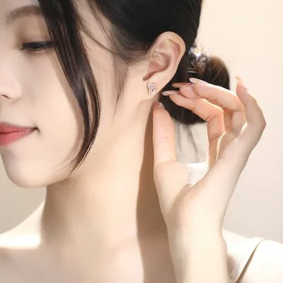 Bông Tai Bạc Nữ đính đá CZ Mèo Nhỏ Elsie LILI 181655 3