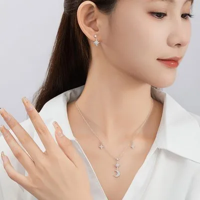 Bông Tai Bạc Nữ đính đá CZ Thả Rơi Trăng Và Sao Lucia LILI 181505 5