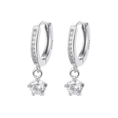 Bông Tai Bạc Nữ đính đá CZ Tròn Freya LILI 181664 2