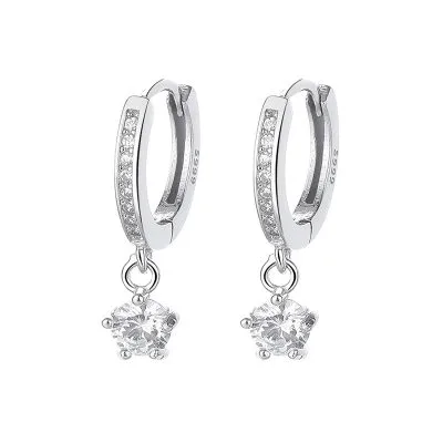 Bông Tai Bạc Nữ đính đá CZ Tròn Freya LILI 181664 2