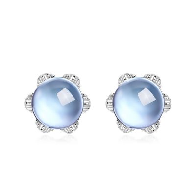 Bông Tai Bạc Nữ đính đá Topaz Tròn Navy LILI 181932 1