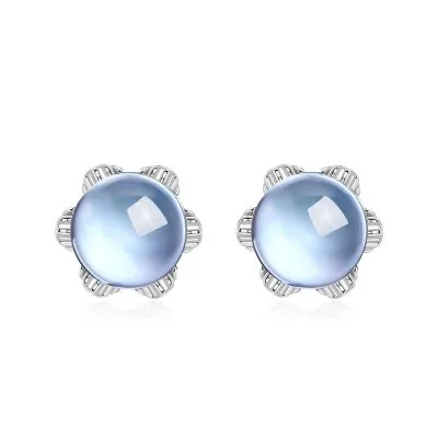 Bông Tai Bạc Nữ đính đá Topaz Tròn Navy LILI 181932 1