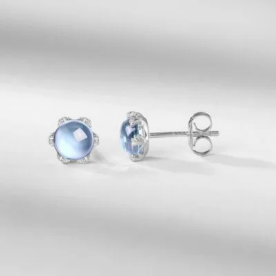 Bông Tai Bạc Nữ đính đá Topaz Tròn Navy LILI 181932 2