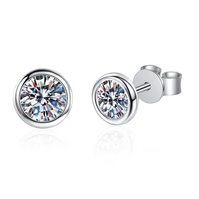 Bông Tai Bạc Nữ Nam đính Kim Cương Moissanite Tròn Regina LILI 181939