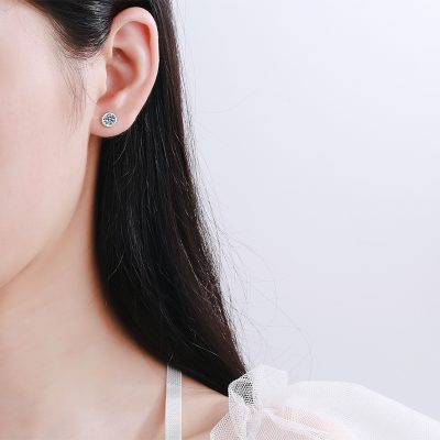 Bông Tai Bạc Nữ Nam đính Kim Cương Moissanite Tròn Regina LILI 181939 2