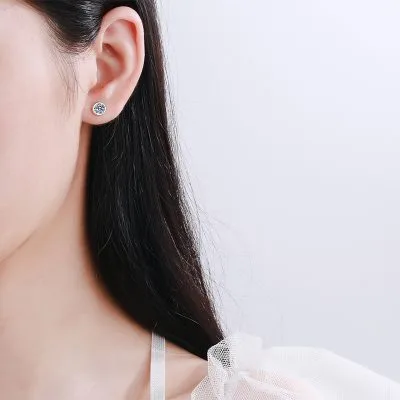 Bông Tai Bạc Nữ Nam đính Kim Cương Moissanite Tròn Regina LILI 181939 2
