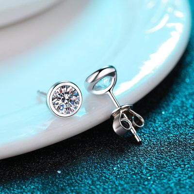 Bông Tai Bạc Nữ Nam đính Kim Cương Moissanite Tròn Regina LILI 181939 3