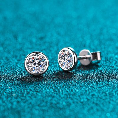 Bông Tai Bạc Nữ Nam đính Kim Cương Moissanite Tròn Regina LILI 181939 4