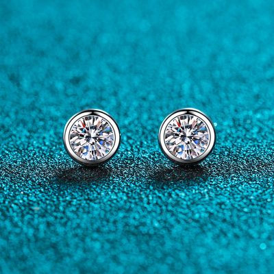 Bông Tai Bạc Nữ Nam đính Kim Cương Moissanite Tròn Regina LILI 181939 5