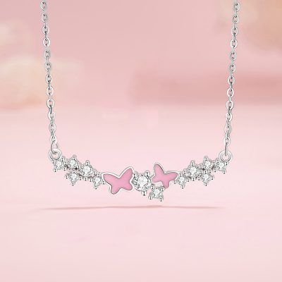 Dây Chuyền Bạc Nữ đính đá CZ Dạ Quang Hồ điệp Genesis LILI 181028 2